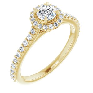 14K Yellow 4 mm Round Forever One™ Moissanite & 1/3 CTW Diamond Engagement Ring